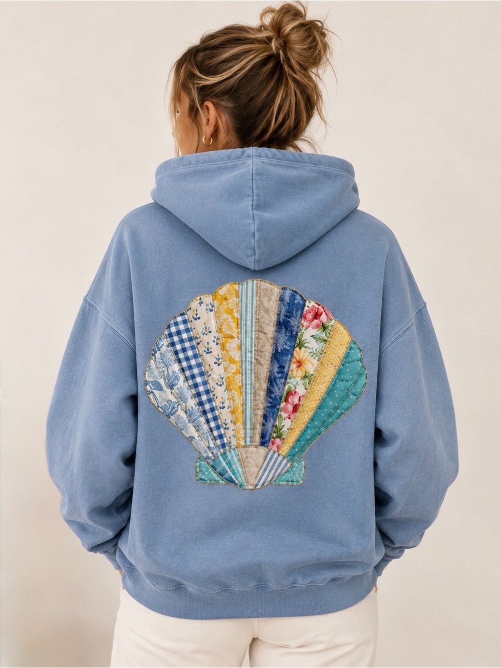Custom Handmade Upcycled Patchwork Shell Appliqué Hoodie